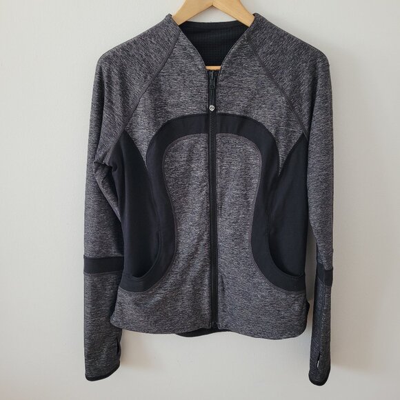 Lululemon "Find Your Bliss" Black & Grey Reversible Track Jacket-LL Size 10* - Picture 1 of 10